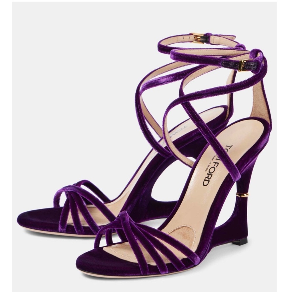 Tom Ford Paradis Velvet Wedge Sandals 💜
